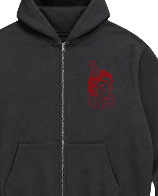 Embroidered Ghoulish Circus / Zip Hood Charcoal