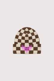 Death Moth Checked Beanie - Brown