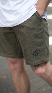 Khaki Crying Heart Cord Shorts
