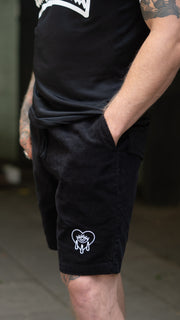Black Crying Heart Cord Shorts