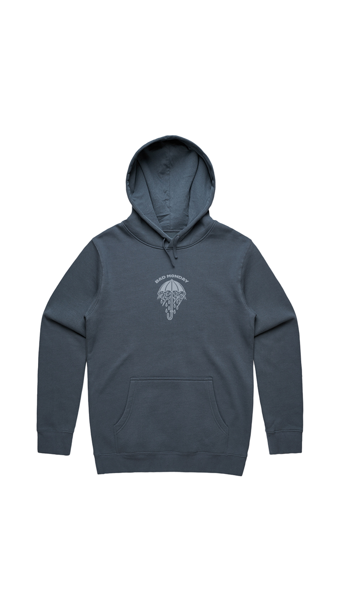 Heavy Weight AW Rains Front Print Hoodie Petrol Blue Bad Monday Apparel