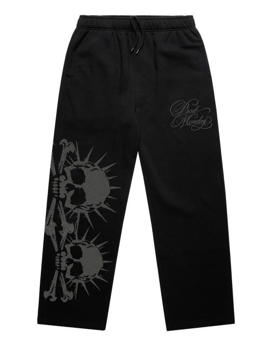 Embroidered Script Skull / Cuffless Jogger