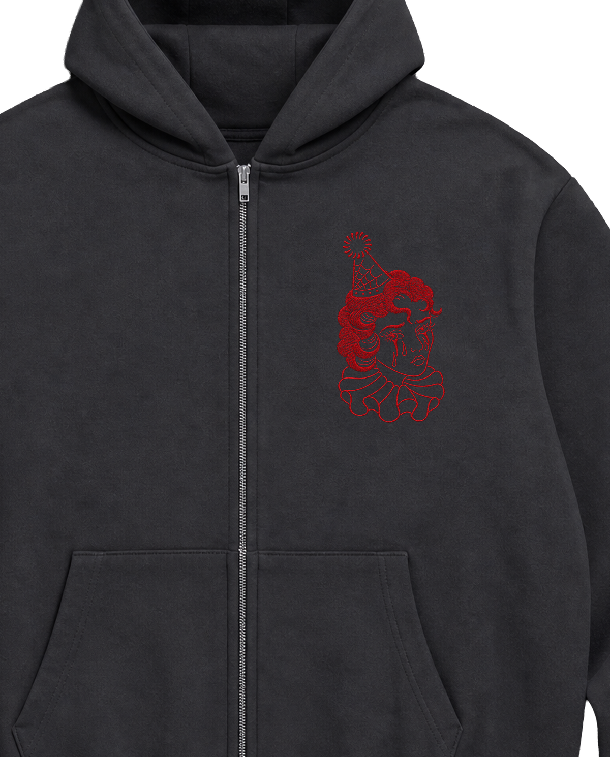 Embroidered Ghoulish Circus / Zip Hood Charcoal