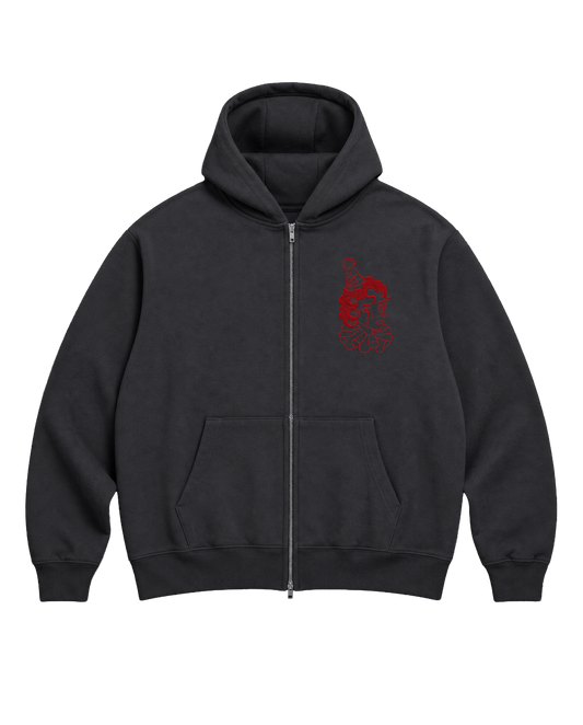 Embroidered Ghoulish Circus / Zip Hood Charcoal
